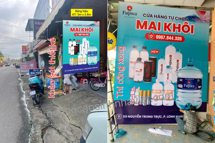 Bảng hiệu chuỗi nước suối Fujiwa cho cửa hàng Mai Khôi