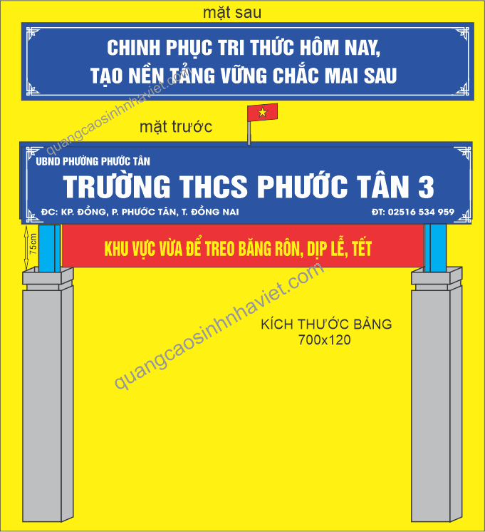 Bản vẽ thiết kế 3D bảng hiệu alu trường Phước Tân 3 tại Biên Hòa