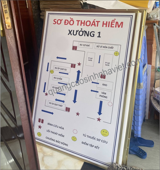 Bảng sơ đồ thoát hiểm xưởng 1 in UV trên formex tại Đồng Nai
