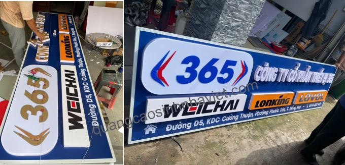 Bảng hiệu Alu chữ nổi công ty 365, Biên Hòa, đang làm tại xưởng