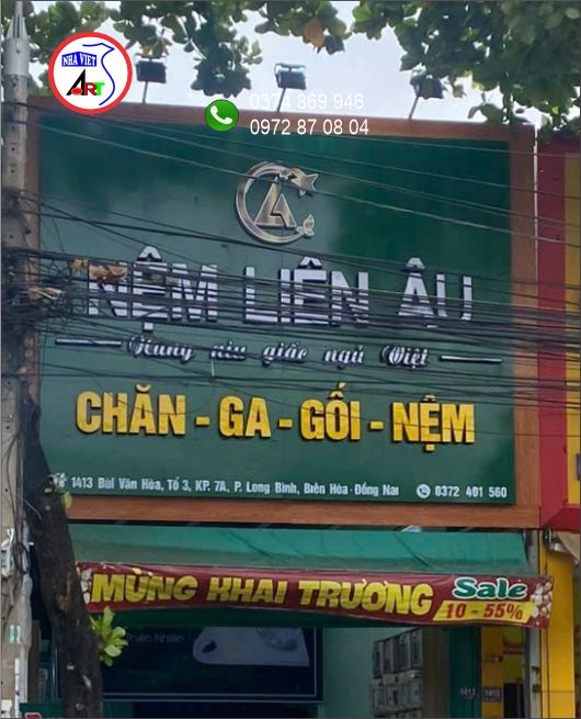 Bảng hiệu alu chữ nổi – cửa hàng Nệm Liên Âu, Long Bình, Biên Hòa, Đòng Nai