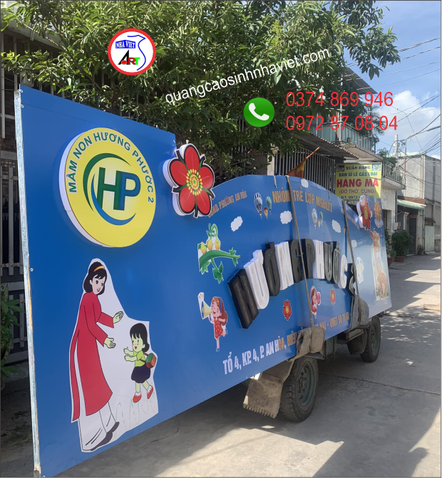 Bảng hiệu alu chữ nổi mica lắp cho trường mầm non tại An Hòa –  Biên Hòa - Đồng Nai