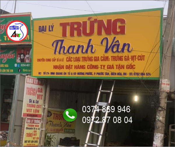 Thi công bảng hiệu nền alu chữ mica cho vựa trúng Thanh Vân trên Đường Đinh Quang Ân, Phước Tân, Đồng Nai