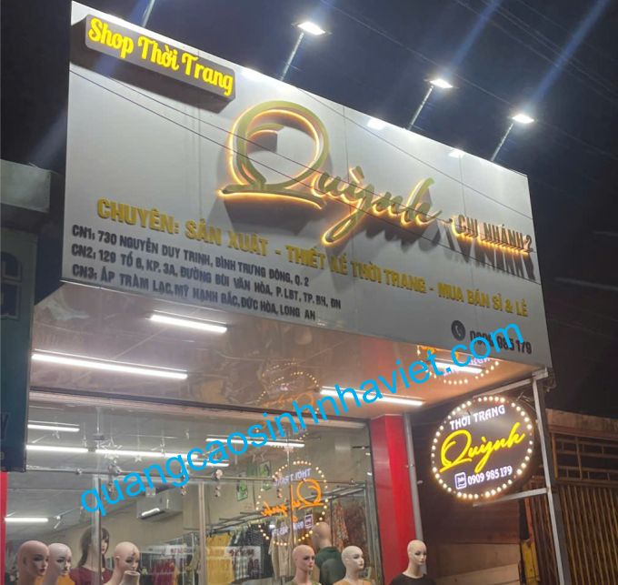 bảng hiệu alu chữ nổi inox led âm sho quỳnh, Biên Hòa - Đồng Nai