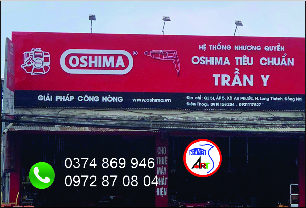 Bảng hiệu Alu chữ nổi Oshima Tiêu Chuẩn Trần Y đã lắp đặt tại Long Thành, Đồng Nai