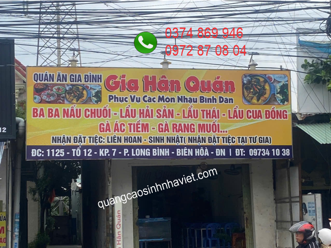 Bảng hiệu Hiflex quán ăn Gia Hân Quán tại phường Long Bình, Biên Hòa – Đồng Nai