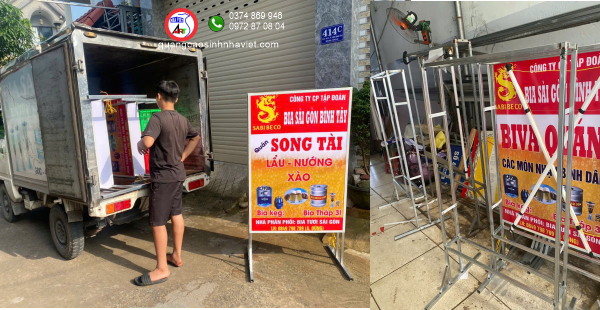Xe tải giao bảng hiệu hộp đèn Sabireco và khung hộp đèn tại Trảng Bom, Biên Hòa