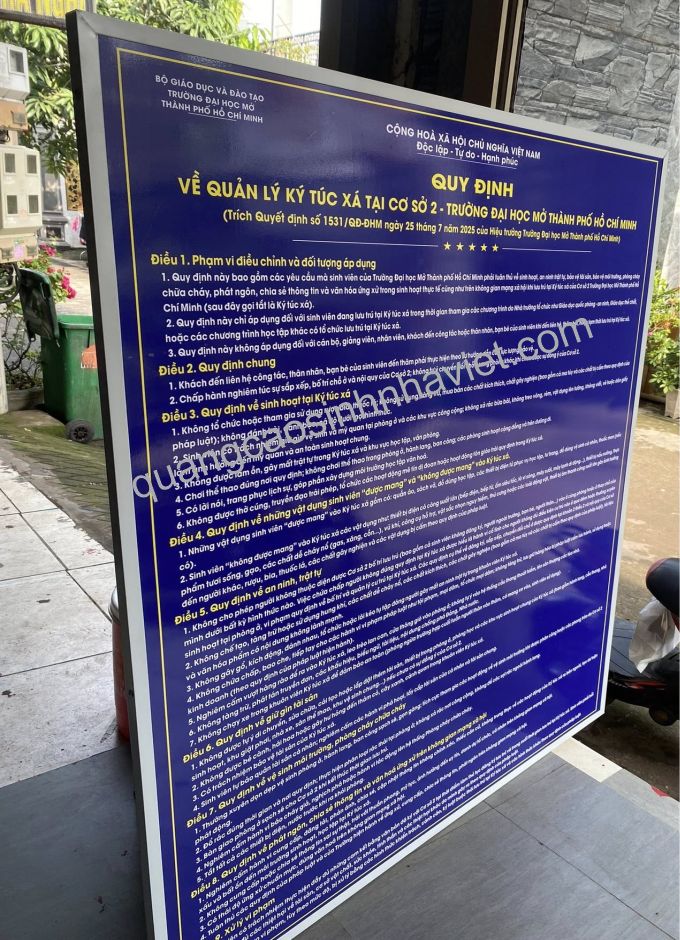 Bảng mica nội quy Trường Đại Học Mở – Đồng Nai