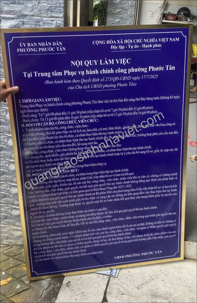 bảng nội quy Phường Phước Tân, Biên Hòa, in decal dán lên tôn