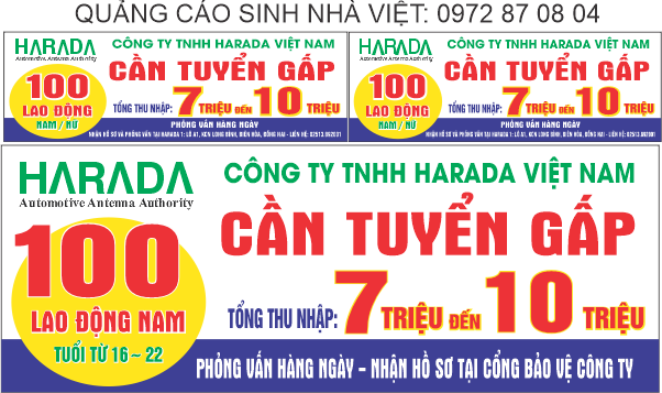 in băng rôn tuyển dụng cho công ty HARADA TẠI KCN LONG BÌNH, Biên Hòa, ĐỒNG NAI
