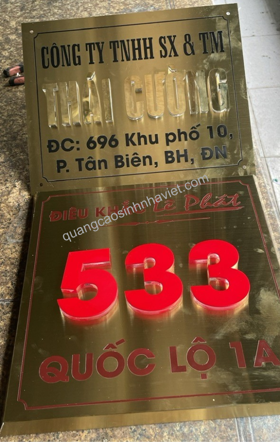 Bảng tên công ty inox dạng phẳng và dạng dập gù tại Đồng Nai