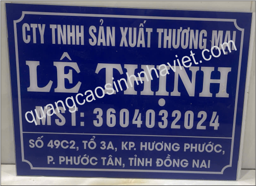 Bảng tên công ty mica xanh trắng – Lê Thịnh tại Đồng Nai