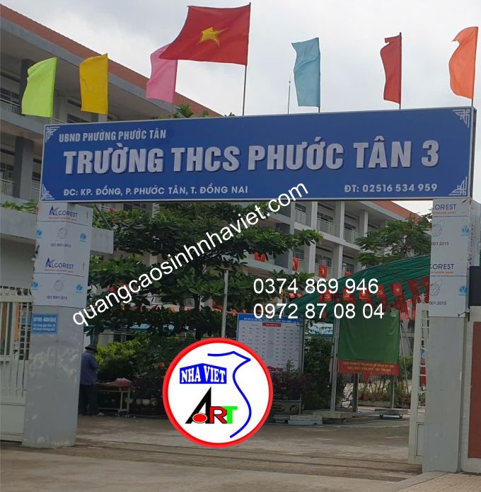 Công trình hoàn thành bảng hiệu alu chữ nổi trường phước tân 3 tại Biên Hòa