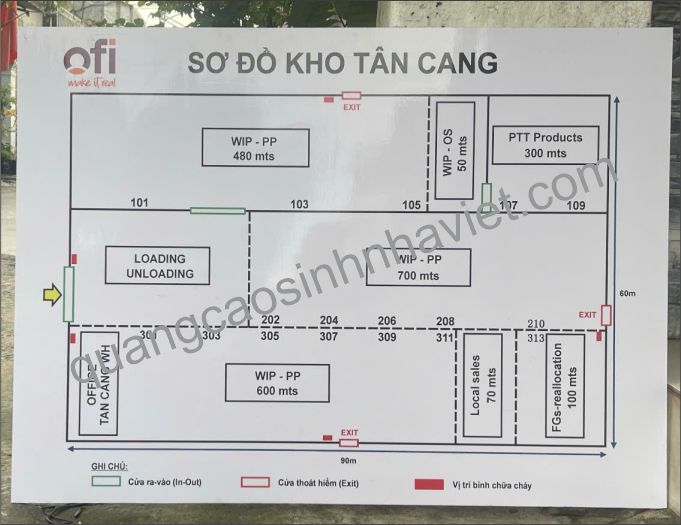 in decal trong dán lên mica sơ đồ kho tân cảng công ty olam đồng nai