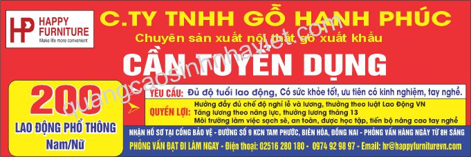 mẫu banner tuyển dụng cho công ty gỗ hạnh phúc KCN Tam Phước - Biên Hòa