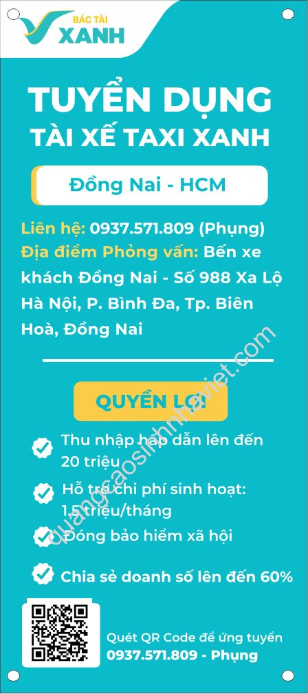 mẫu in standee cho Taxi Vxanh chi nhánh Biên Hòa