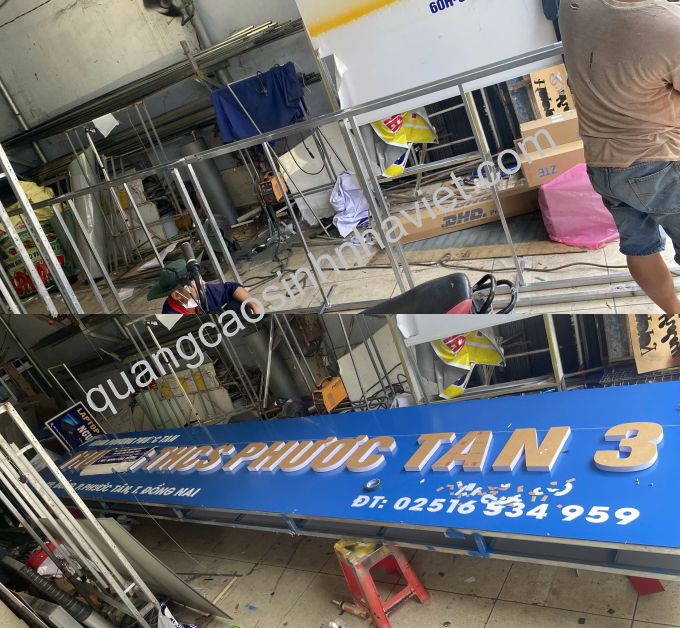 bảng hiêu Alu trường phước tân 3 đang được sản xuất tại xưởng sinh nhà việt tại Biên Hòa