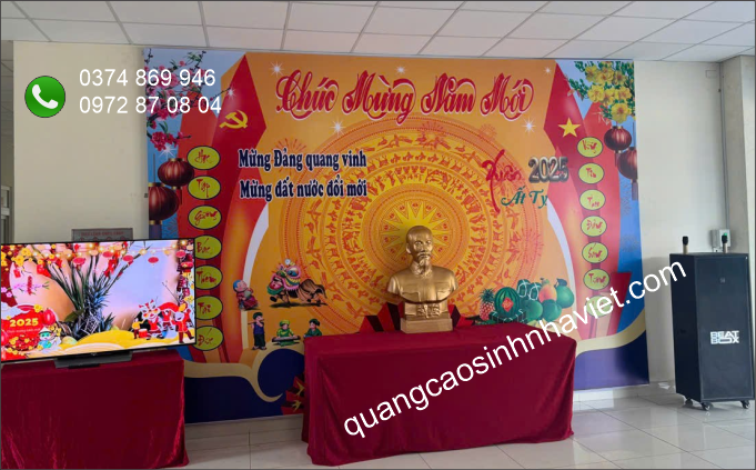 Thi công backdrop Tết tại Công ty Sơn Hải Âu – Long Bình, Đồng Nai – Quảng Cáo Sinh Nhà Việt