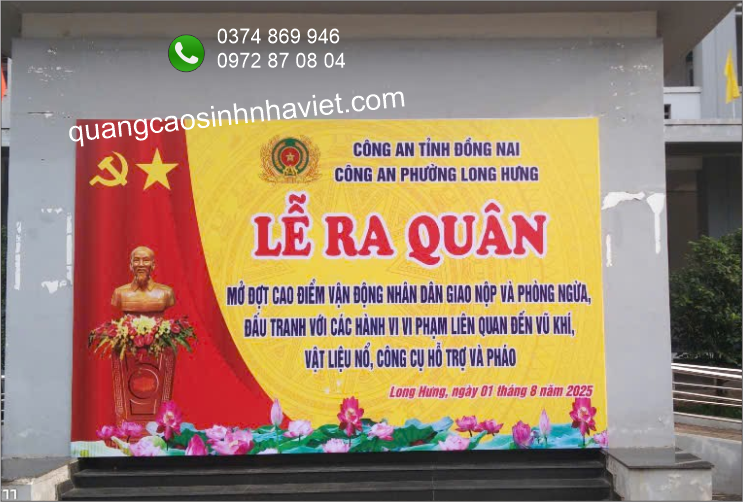 Thi công backdrop lễ ra quân Công an phường Long Hưng – Đồng Nai