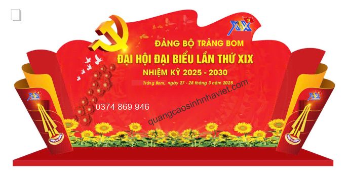 Thiết kế – in backdrop Đại hội Đại biểu Đảng bộ Trảng Bom nhiệm kỳ 2025–2030