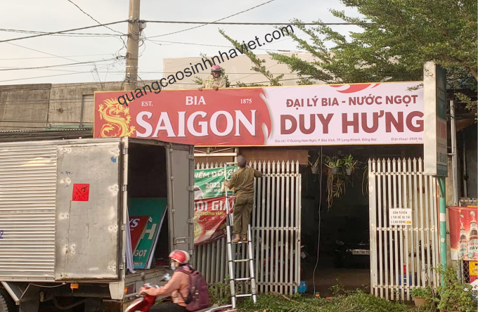 Thi công bảng hiệu cho chuỗi đại lý bia Sài Gon, địa điểm đại lý duy hung bao vinh