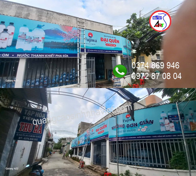 Thi công bảng hiệu quảng cáo Hiflex cửa hàng nước uống Fujiwa – Đại Quên tại Long Hưng, Đồng Nai.