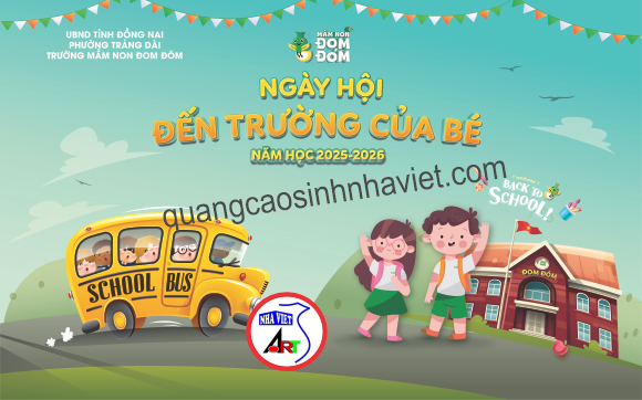 Thi công backdrop sự kiện Trường Mầm Non Đom Đóm, Trảng Dài – Biên Hòa, Đồng Nai